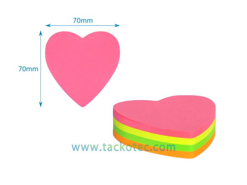 Bloc note, forme de coeur,, couleurs variées fluo