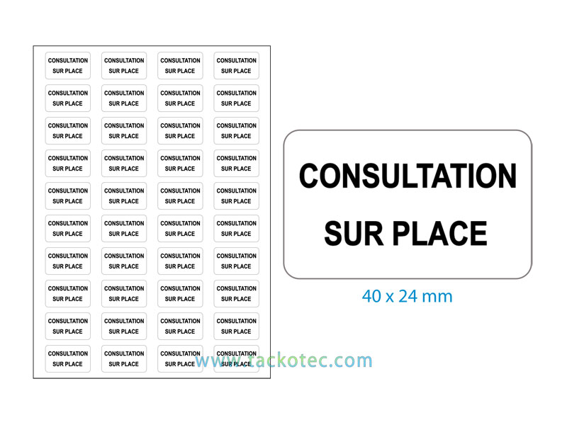 Etiquettes CONSULTATION SUR PLACE, noir sur blanc