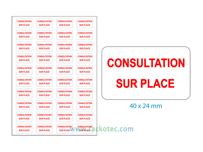 Etiquettes CONSULTATION SUR PLACE, rouge sur blanc