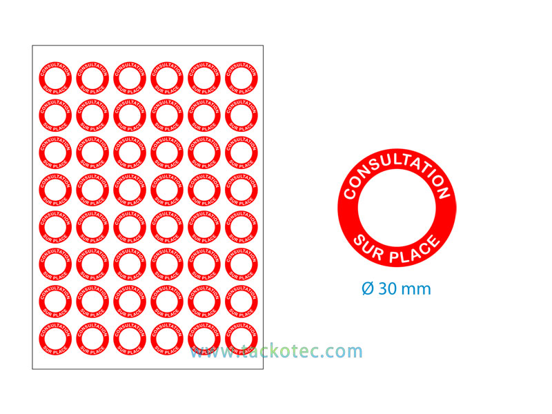 Etiquettes CONSULTATION SUR PLACE, rouge sur blanc