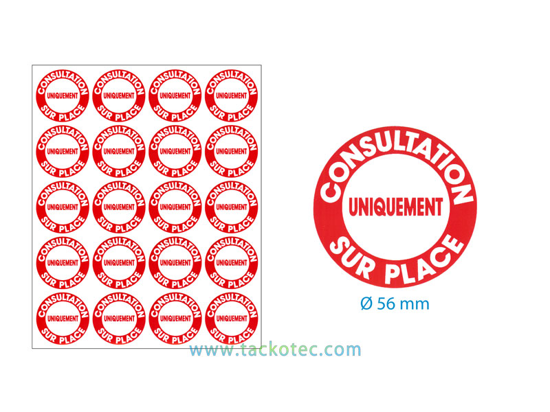 Etiquettes CONSULTATION SUR PLACE, rouge sur blanc