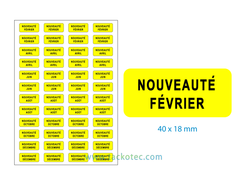 Etiquettes NOUVEAUTE bimestrielle, noir sur jaune