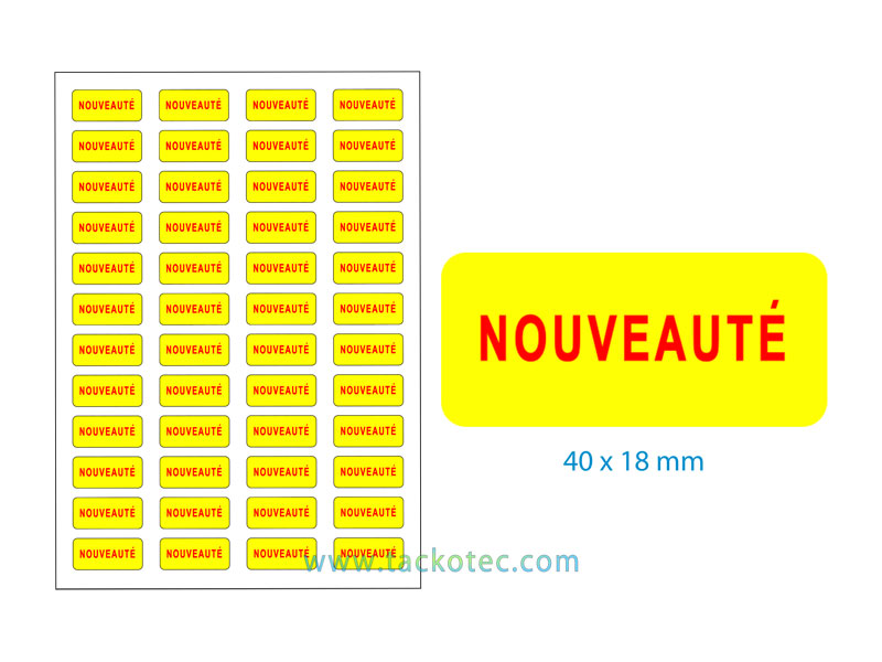 Etiquettes NOUVEAUTE, rouge sur jaune