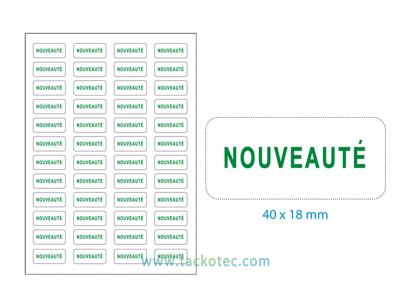 Etiquettes NOUVEAUTE, vert sur blanc