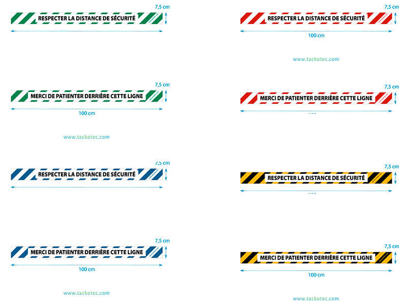 signalétiques au sol de couleurs différentes