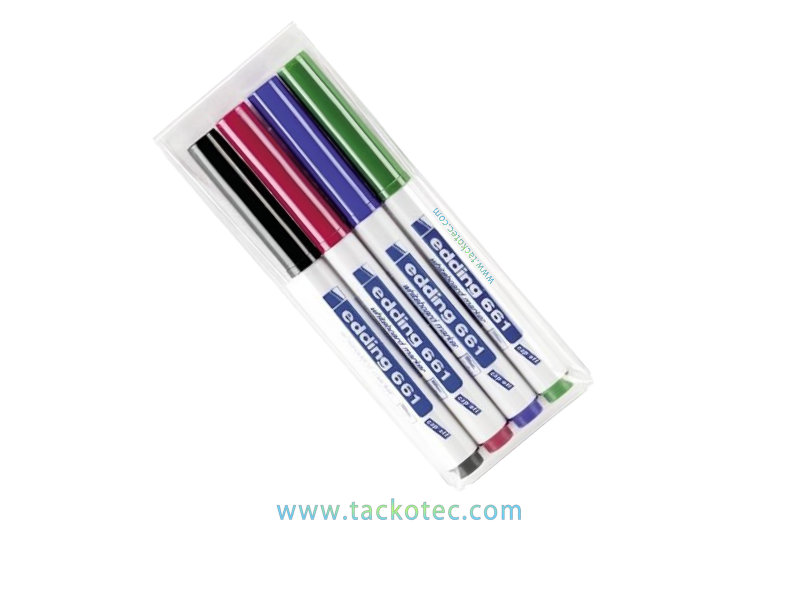 Etuis de 4 marqueurs pour tableau blanc, noir, rouge, bleu et vert