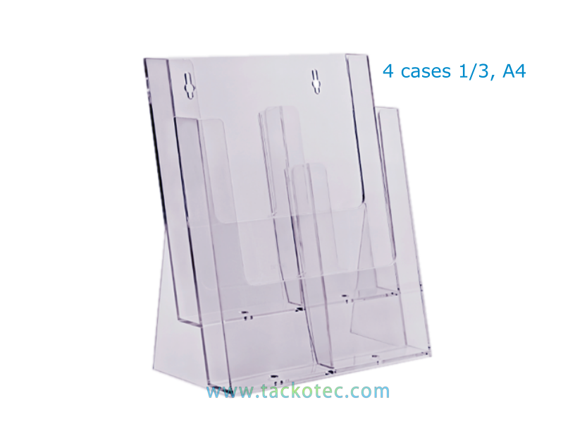 Porte-brochures transparent, format A4, 4 cases