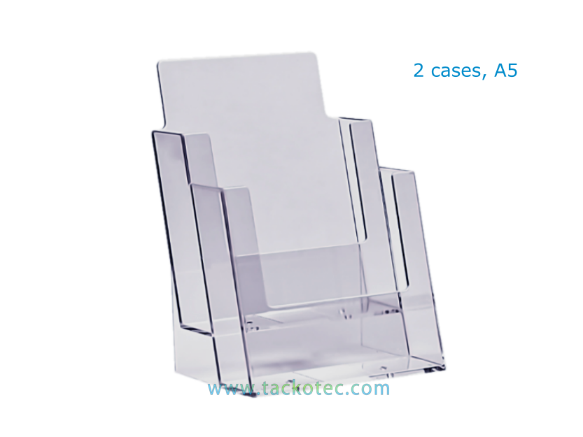 Porte-brochures transparent, format A5, 2 cases