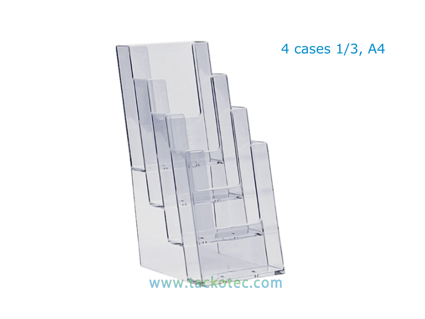 Porte-brochures transparent, format A4 1/3, 4 cases