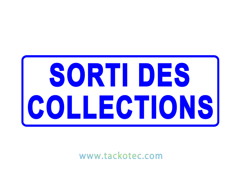 Tampon "SORTI DES COLLECTIONS" bleu