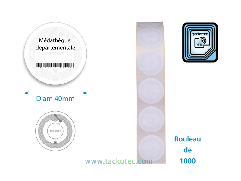 étiquettes rfid avec impression, diam 40mm