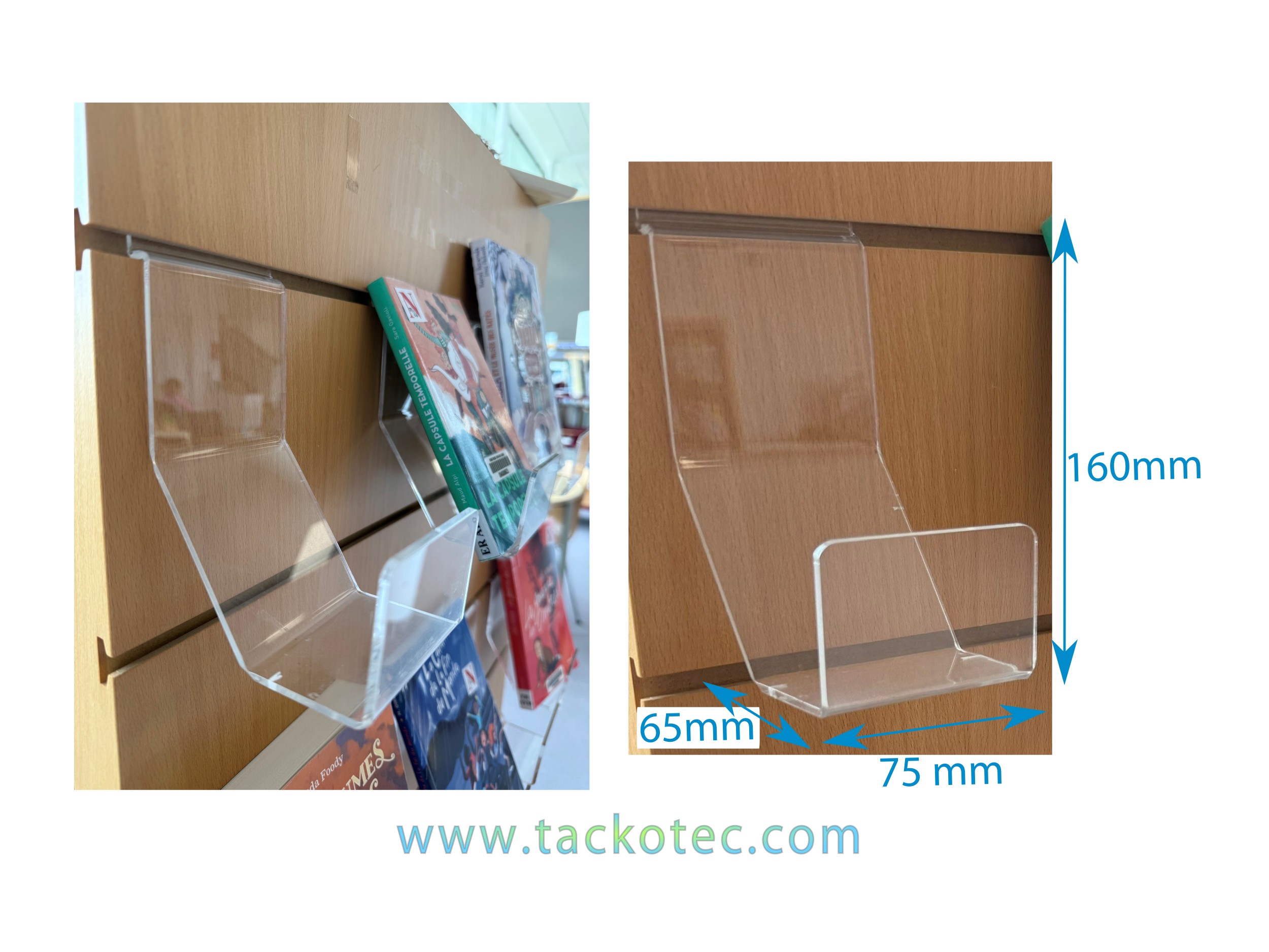 Support pour livre en plexiglas, support pour meuble rainuré pour livres